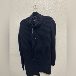 Luijo Jeans Navy Blue Alpaca & Wool Knit Coat